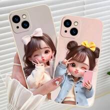 1 funda de teléfono de moda no incluye cordón ni soporte. Compatible con 17 Pro, 16, 15, 14, 13, 12, 11 Pro. Diseño creativo con dibujos animados de una chica linda, funda de teléfonoóvil hermosa, como regalo para novios y novias. - Colores mixtos 2 - Ver 8