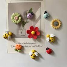 10pcs Flower, Bee, Ladybug, Plant Shaped Fridge Magnets, Cute Decorative Magnets, Personalized Refrigerator Stickers For Kitchen, Office, Whiteboard, Storage Cabinets And Dishwasher, Kitchen & Home Decoration, Christmas/Birthday Gifts Holiday And Party Favors