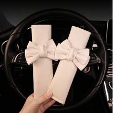 2pcs Seat Belt Shoulder Cover Premium Cute Female Decorative Bow Seat Belt Anti Buckle Shoulder Cover Car Seat Belt Cover Leather Seat Belt Cover