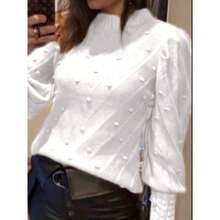 Xdb Women's Blouse THICK WINTER KNITTED POLKA DOT Long Sleeve Blouse FASHION - White - View 2