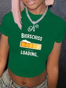 German BIERSCHISS Beer Loading Bar Women's Fashion Short T-Shirt - Green - View 1