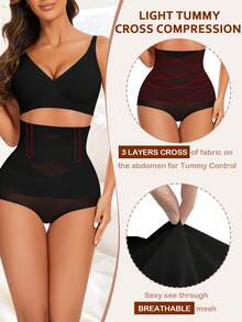 JUQDNX 1pc High Waist Shaping Panties, Tummy Control Compression Slimmer Panties To Butt Lift & Shape Buttocks, Slimming Waist Trainer Sheath Flat Belly Underwea - màu đen - Xem 5