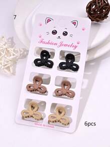 6pcs/Set Solid Color Casual Cute ABS Plastic Hair Clips, Butterfly, Flower, Heart, Square Design, Small Size Matte Black Bangs Claws, Princess Front & Side Bang Clips, Suitable For All Seasons Summer Hair Jaw Clip