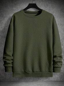 Razak Store Unisex Blouse Casual-Basic All Regular Fit Knitted Waffle Stitch - Verde militar - Ver 1