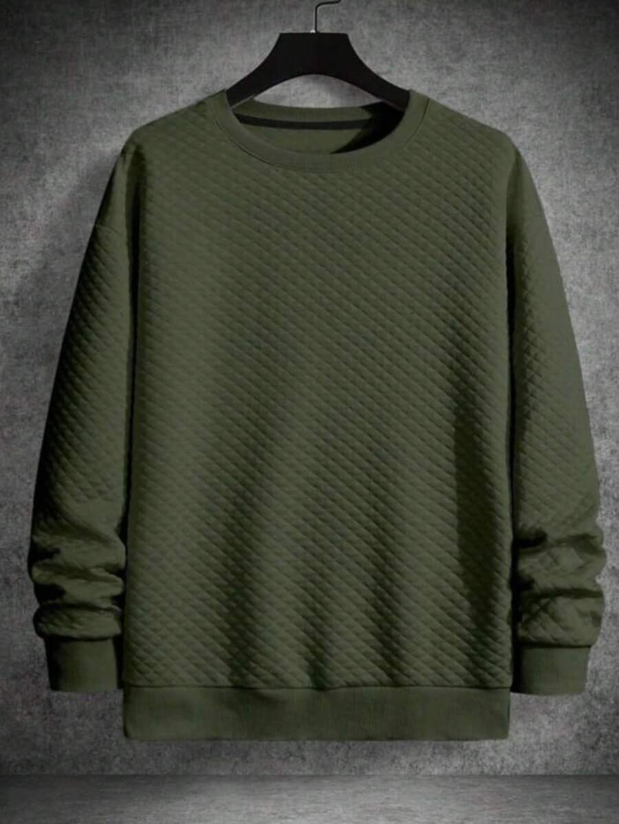 Razak Store Unisex Blouse Casual-Basic All Regular Fit Knitted Waffle Stitch - Verde militar - Ver 1