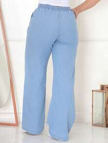 WOMEN'S JEANS PANTS WIDE LEG HIGH WAIST ELASTIC STRAP FUNCTIONAL POCKET Simple Pocket Drawstring - Baby Blue - View 3