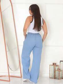 WOMEN'S JEANS PANTS WIDE LEG HIGH WAIST ELASTIC STRAP FUNCTIONAL POCKET Simple Pocket Drawstring - Baby Blue - View 4