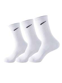 6 双男士纯白色中筒袜，百搭透气，秋季 - 白色 - 查看 3
