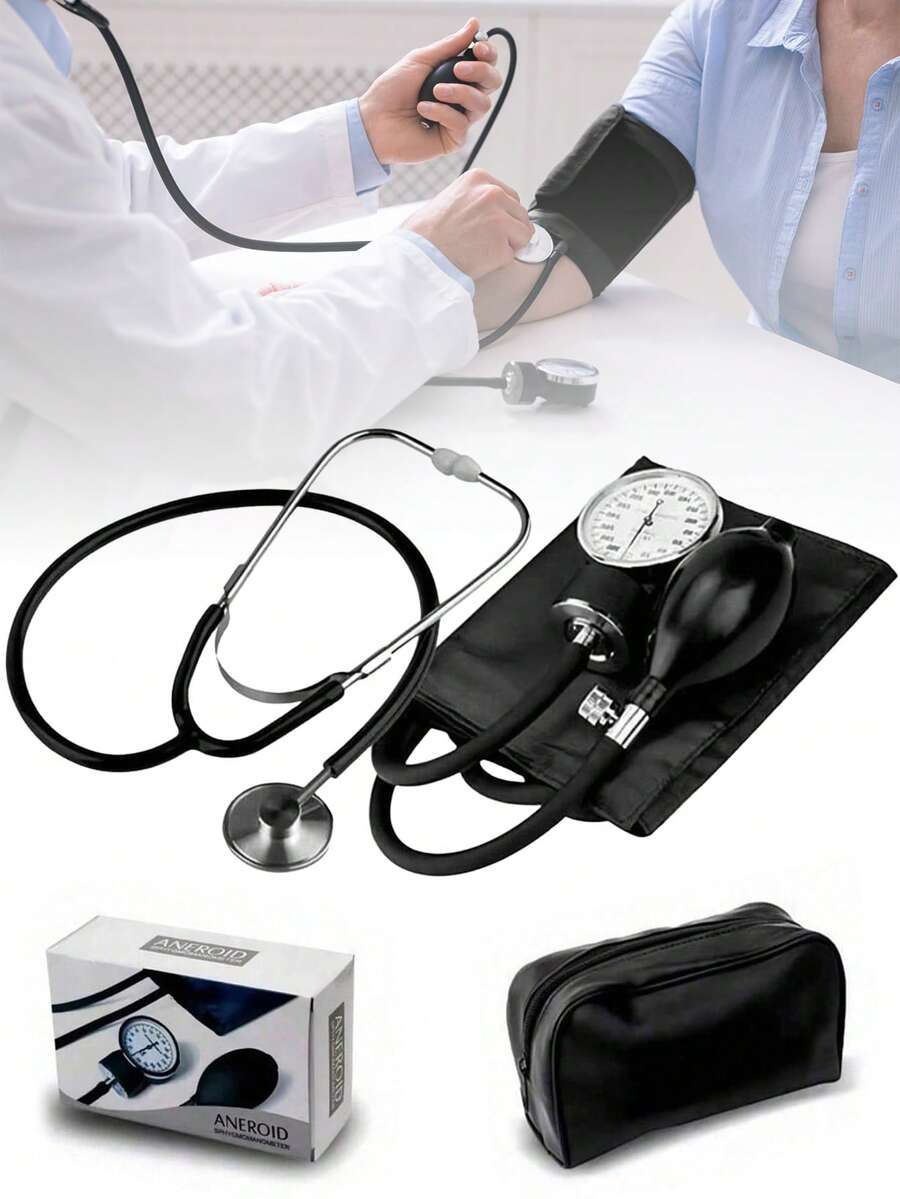 1 Set Manual Blood Pressure Monitoring Kit, Manual Arm Blood Pressure Monitor, Home Dual Arm Dual Tube Dual Head Stethoscope Blood Pressure Monitor, With Black Storage Case, Portable, Manual Blood Pressure Cuff, Stethoscope, Blood Pressure Monitor And Black Carrying Case, Includes Adult Cuff And Calibration Tool, Suitable For Home And Business Travel - Adult - Multicolor - View 1