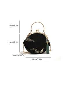 low tea 夏季女士斜挎包，新款夹开口汉服包，中式随意纹手提包，新款中式单肩斜挎包 - 黑色 - 查看 3