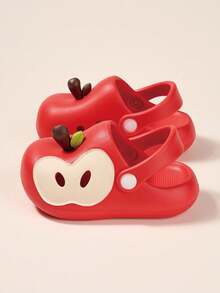 1 双儿童卡通可爱苹果图案防滑耐磨 EVA 家居拖鞋，户外沙滩凉鞋，适合夏季 - 紅色 - 查看 2