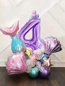 24pcs Mermaid Shell Balloon Set, 40-Inch Extra Large Purple Numeral Foil Balloon, Birthday Party Ocean Shell Theme Party Wedding Mermaid Party Decor - Multicolor - View 19