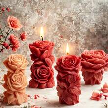 1pc Rose Pillar Scented Candle Mold DIY Handmade Diffuser Stone Craft Kit Valentine's Day Mother's Day Gift Creative Souvenir Aesthetic Home Decor And Wedding Centerpiece - White - View 6