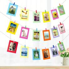 10 piezas Marcos de fotos de papel de colores - 4"X 6", Marcos colgantes de varios colores para decorar el hogar, la escuela y la oficina, perfectos para la temporada de vuelta al cole, marcos de fotos vibrantes con 10 pinzas y cuerda de yute incluidos