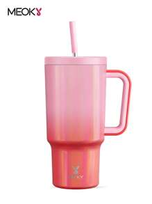Vaso de 30oz con asa, botella de agua con aislamiento al vacío, vaso aislado, tapa y pajita a prueba de fugas, taza de café de acero inoxidable, mantiene las bebidas frías hasta 24 horas o calientes hasta 10 horas, ideal para agua, té helado, café, batidos y talla grande.