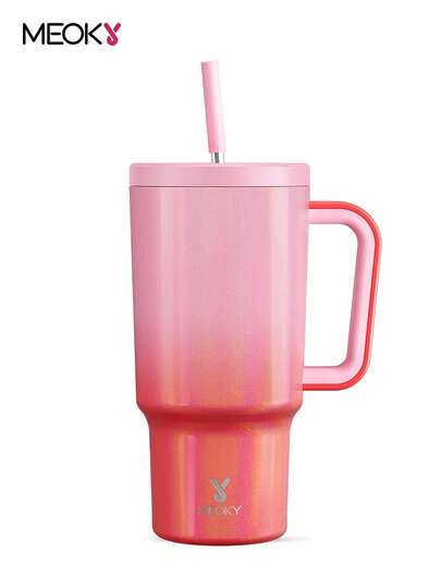 30盎司带把手保温杯，真空密封水瓶，带防漏盖和吸管的保温杯，不锈钢咖啡杯，保温10小时或保冷24小时，适用于水、冰茶、咖啡、冰沙等饮品。