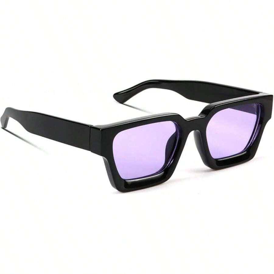 Square Men Women Fashion Thick Rectangle Glasses Shades Designer Style - Purple - View 1