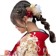 髪飾り専門店 Bria 成人式 卒業式 結婚式 七五三 和装 髪飾り ドライフラワー 金箔付き 和玉 胡蝶蘭水引 - レッド - チェックする 1