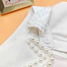 1pc Women's Classic Chiffon Detachable Collar With Double Row Pearl Beading, Elegant Premium Quality Versatile Accessory