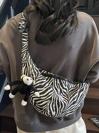 1 件简约大容量女士斜挎包，斑马纹小号单肩包