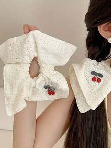 1 件优雅樱桃印花白色面料发圈 - 空心方形设计樱桃休闲涤纶发带，用途广泛 - 如圖 - 查看 5