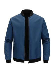 Plus Size Winter Outdoor Sports Casual Stand Collar Baseball Jacket, Solid Color Zipper Thick Coat, Gift For Boyfriend, Husband, Friend, Father's Day