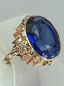 1 pieza Anillo de metal dorado vintage personalizado con gema falsa geométrica de moda, adecuado para combinar con atuendos y accesorios diarios, así como para fiestas o eventos