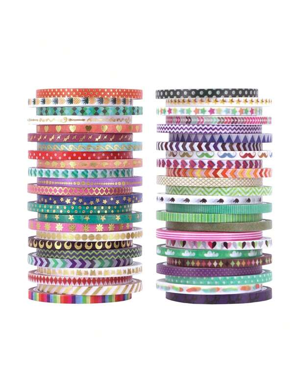 48Pcs Washi Tapes Thin Set, Multi Pattern Paper Adhesive Masking Tape Gift Decoration Stickers, Hand Ledger Tape, Retro Paper Tape, Antique Hand Ledger Tape, Creative Decoration Diy, Great For Gift, DIY Craft Wrapping, Scrapbook Journal