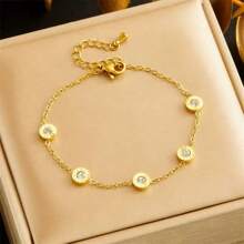 1 Set vergoldeter Strass Dekor Runde Zifferblatt mit römischen Ziffern Accessoires, Ohrringe, Armband, Halskette