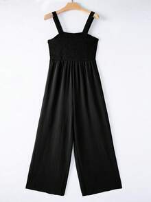 Acelitt Bộ jumpsuit nữ màu trơn cổ vuông xếp ly phối túi, dáng rộng ống rộng không tay, thích hợp cho kỳ nghỉ hè, màu đen thanh lịch. - màu đen - Xem 7