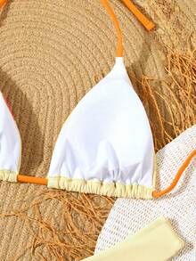 3pcs/Set Fashion Bowknot Tie-Back Bikini Set Set, Casual & Sexy Beachwear - Yellow - View 6