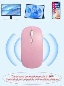 Wireless Bluetooth Mouse, Suitable For Laptop/PC/IPad/Tablet, Battery Powered, Silent, Simple Business Design, Suitable For Men & Women, Office Use - Baby Pink - View 3