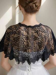 1pc Women's Spring/Autumn Lace Lightweight Capelet Shawl, Bridal Shawl, Bridesmaid Arm Cover Shawl - Multicolor - View 6