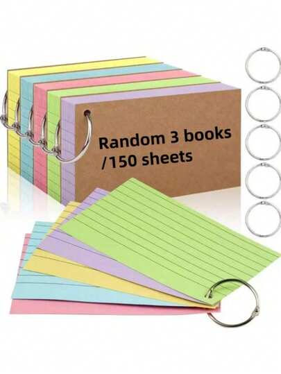 150pcs/Set Colorful Flashcard With Rings, 3x5 Inch Lined Index Cards, Learning & Memory Cards For Study, School, College Supplies