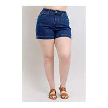 Full Size High Waist Tummy Control Denim Shorts Plus Size - DK - 查看 11