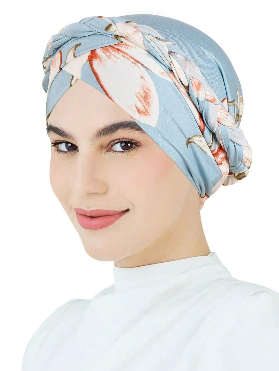 Gorro musulmán de mujer con estampado, turbante tejido, cubierta para la cabeza para cáncer, quimioterapia, árabe, gorro, gorro de lana de moda para pérdida de cabello