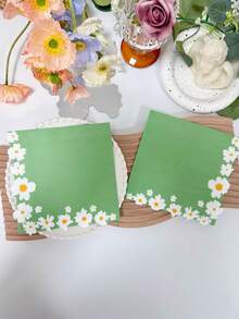 20 件/套花卉印花装饰纸巾，清新春季风格，适合婚礼、生日、茶会、餐厅、咖啡馆、家居使用，采用原生木浆制成，桌面装饰，派对用品，绿色/蓝色 - 彩色 - 查看 9