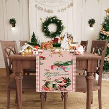 1 Stück Tischfahne mit Mustern von Weihnachtsbaum, Weihnachtsglocke und anderen Weihnachtselementen, hergestellt aus 72 Zoll gestrickter Polyesterfaser, verwendet für Tische bei Feiern, Heim- und Küchendekorationen sowie als Geschenk