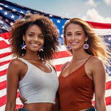 8 Pairs Of Patriotic American Flag Earrings For Women - July 4th Memorial Day Gift, Acrylic Earrings With Star Stripes, Tattoos, Uncle Sam Hat And Top Hat Design - 八對 - 查看 3