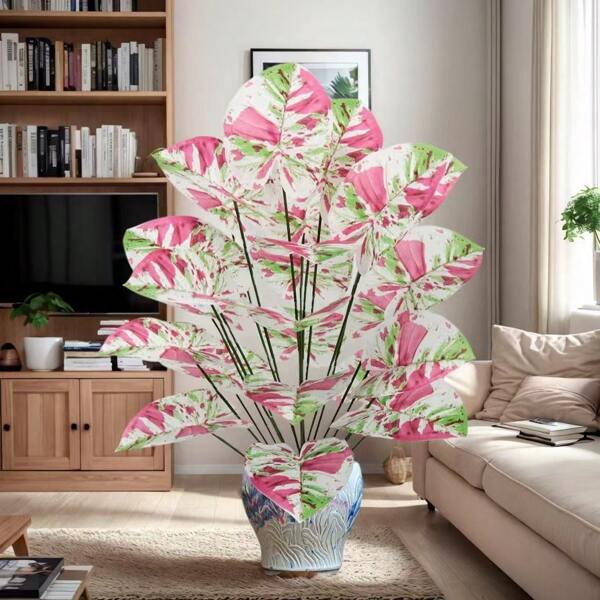 1 pieza Plantas artificiales realistas de hojas de colores - Decoración de jardín perenne para todo el año, apta para el hogar, bodas, aniversarios, festividades (Pascua, Navidad, San Valentín), colocación en exteriores, decoración de bodas | Plantas de jardín elegantes | Plástico duradero, decoración de jardín