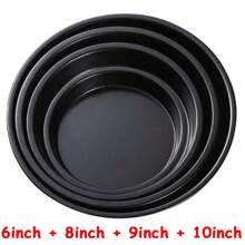 6-10inch Black Carbon Steel Circular Pizza Baking Tray Anti Stick Cake Baking Pan Microwave Oven Baking Tray Pie Tray Cookie Trays For Kitchen Restaurant