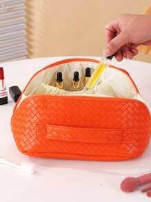 1 Stück einfache Kosmetiktasche zum Reisen, Aufbewahrungstasche für Kosmetik, tragbare Kulturtasche für unterwegs, modische Handtasche für täglichen Gebrauch und Reisen, Aufbewahrungstasche für Reiseutensilien, aus PU-Material, Kulturtasche, Aufbewahrung für Makeup-Pinsel, Reisezubehör, Schultasche, Reisetasche für Frauen, Kosmetiktasche für Reisen