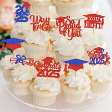 40Pcs Graduation Cupcake Toppers 2025 Graduation Decorations Class Of 2025 Cupcake Toppers 2025 Congrats Grad Cake Pick Grade Party Decorations 2025 (Blue) - Multicolor - View 6