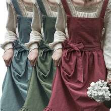 复古法式乡村风亚麻围裙，花卉图案，荷叶边下摆，烘焙烹饪围裙，纯色斯堪的纳维亚风格，加大码，礼品围裙