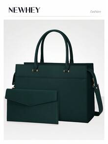 NEWHEY 女士笔记本电脑包 15.6 英寸皮革托特包 2 件套专业工作包带手拿包大号办公电脑包教师包单肩包 - 彩色 - 查看 5