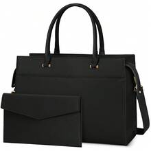 NEWHEY 女士笔记本电脑包 15.6 英寸皮革托特包 2 件套专业工作包带手拿包大号办公电脑包教师包单肩包 - 彩色 - 查看 6