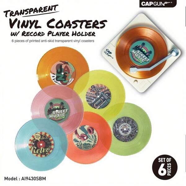6pcs/Set Wooden Music Disc-Shaped Coasters, Suitable For Living Room, Kitchen, Dining Room And Other Commercial Spaces, Ideal Gift