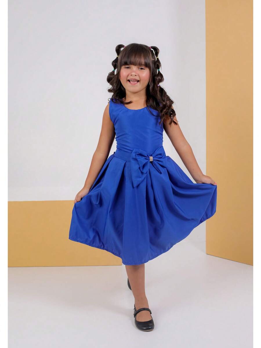 Children's Dress Girl Party Wedding Rounded Bow Delicate Elegant Evangelical Fashion Midi Blogger Princess Fashion Look Special Occasion Photo Shoot Tie On The Back Comfortable Practical Closure