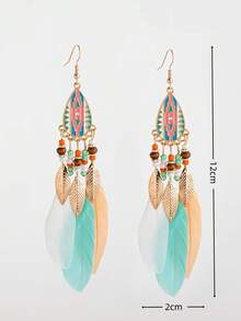 1对复古羽毛耳环，适合女性日常佩戴 - 淺混 - 查看 4