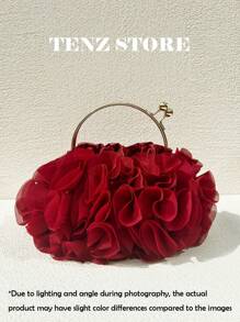 Women Elegant Large-Capacity Burgundy Floral Pleated Satin Evening Clutch Party Bag Purse Handbag– Chic Chiffon Petal Handbag With Chain Strap, Fits ProMax Size Phone & Essentials, Perfect For Bride, Weddings, Dates, Proms, Sorority Formals, Graduation Parties, Spring Galas, Weddings, Cocktail Events, And Special Occasions, Prom Bag For Party